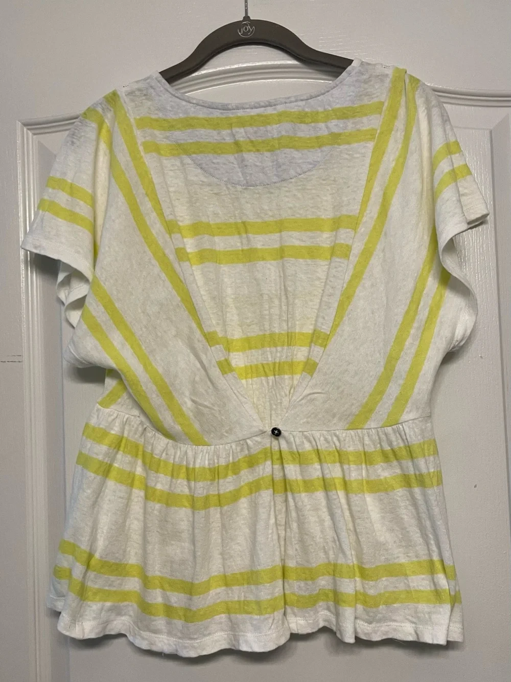 Anthropologie Postmark Small Linen Blend Striped Peplum Top Yellow White S - Picture 2 of 4